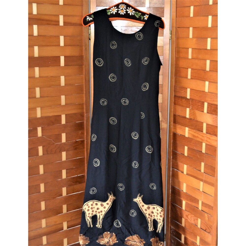Abstract Animals on Black Slip Dress 1990s